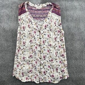 Mason & Belle Floral Sleeveless Button Front Top Size‎ S Peasant Boho Cottage